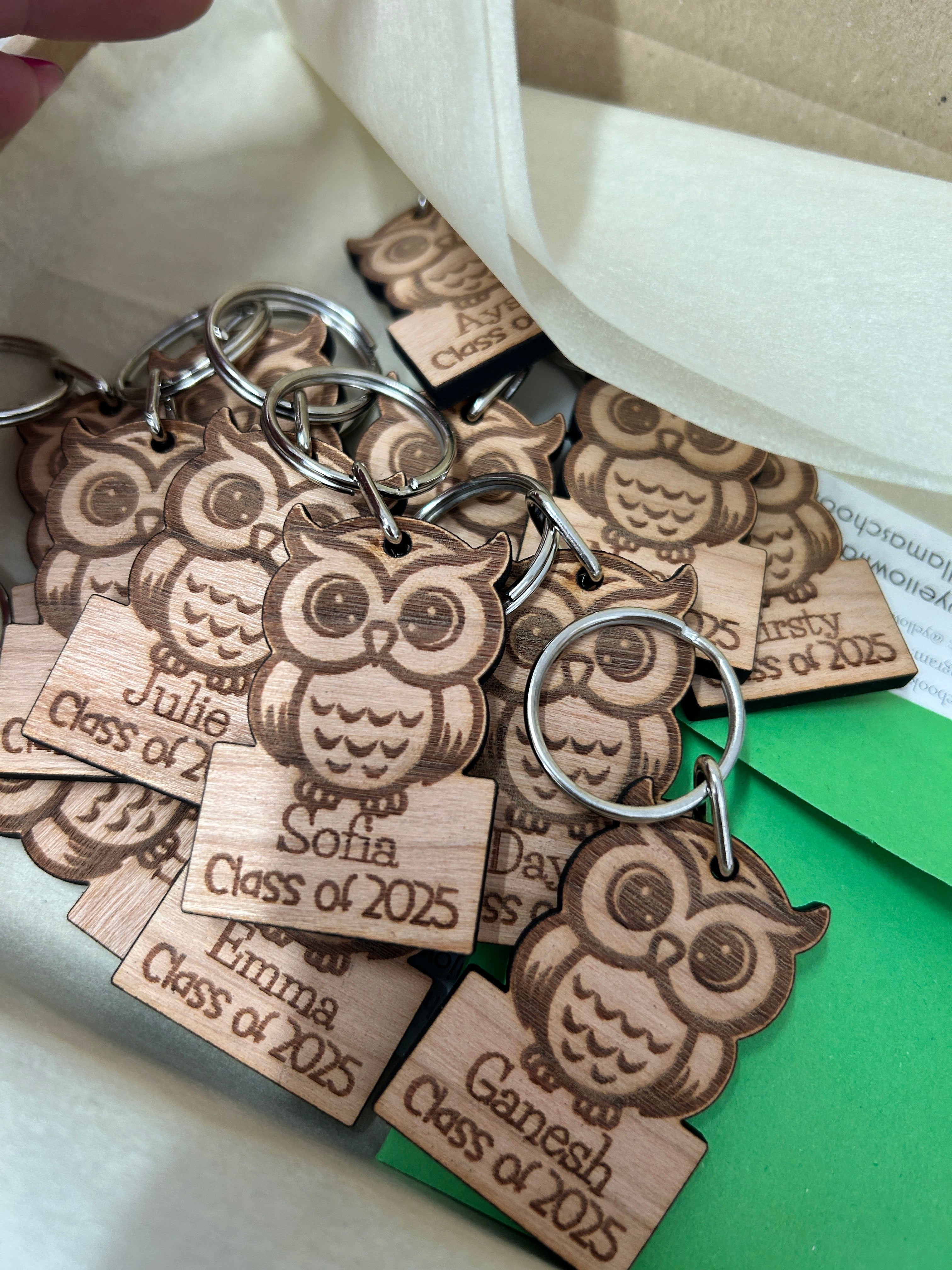 Wooden owl keyring