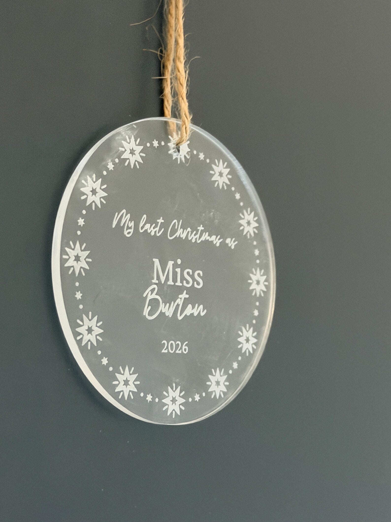 Luxury Personalised My Last Christmas as Miss Ornament | Elegant Acrylic Bride-to-Be Keepsake | Custom Wedding Countdown Bauble