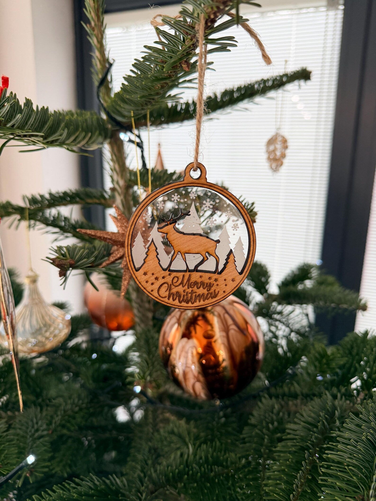 Charming Layered Deer Christmas Bauble – Personalised Xmas Tree Decoration  Set of 4