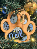 Personalised Pet Bauble – Wooden and coloured Christmas Ornament – Snowflake Design, Custom Name,