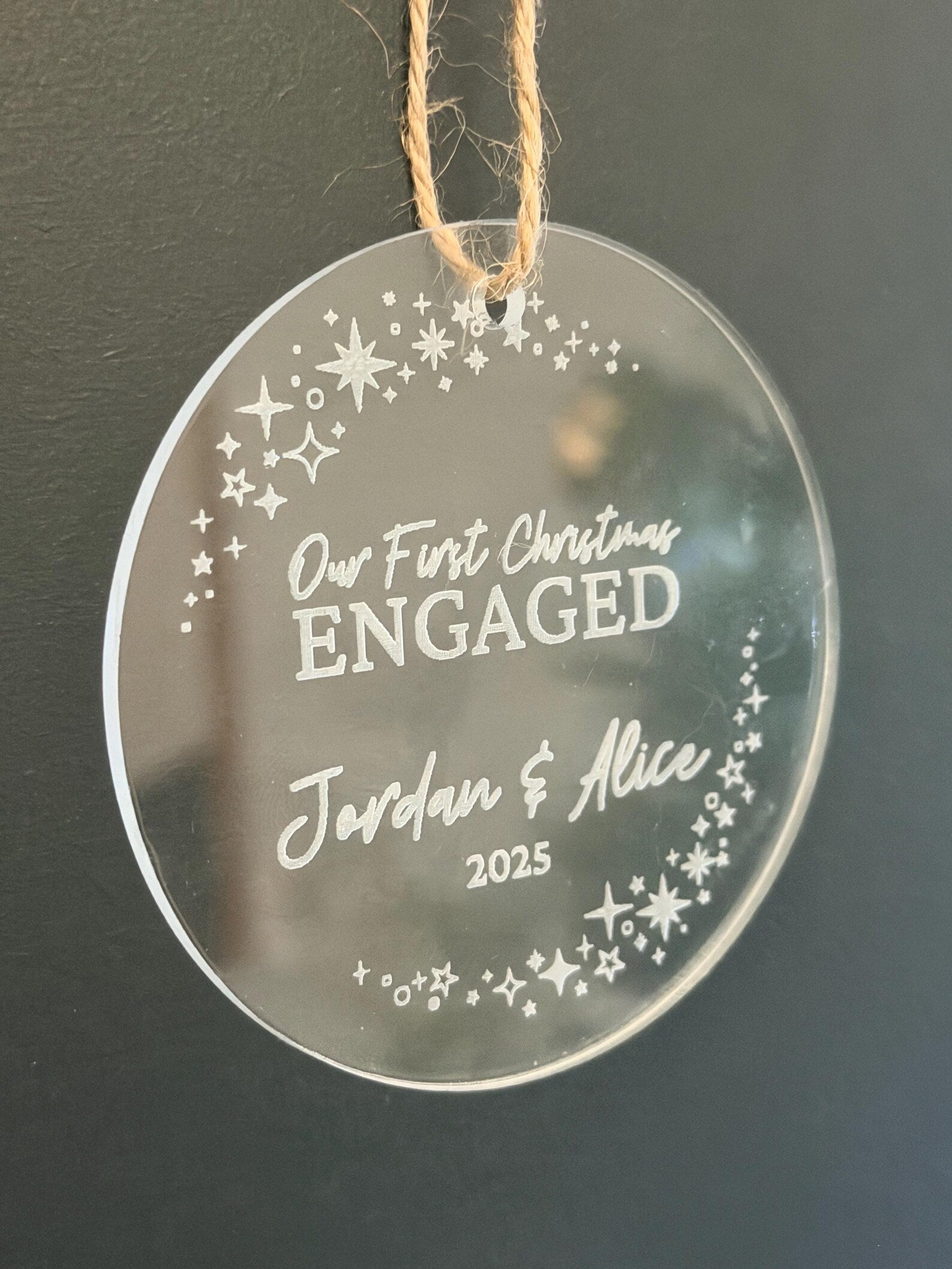 Luxury Personalised Our First Christmas Engaged Ornament | Elegant Acrylic Engagement Keepsake | Custom Couple Christmas Bauble