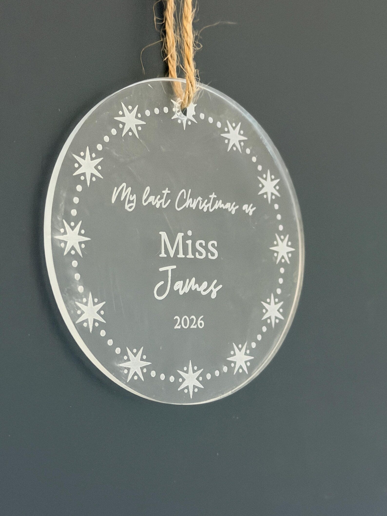 Luxury Personalised My Last Christmas as Miss Ornament | Elegant Acrylic Bride-to-Be Keepsake | Custom Wedding Countdown Bauble