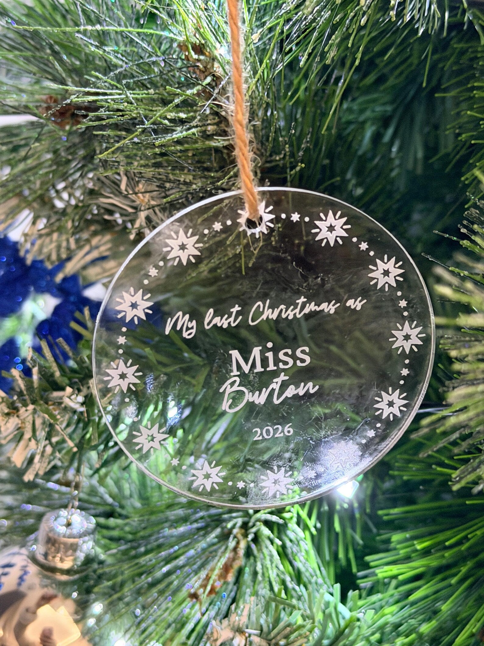 Luxury Personalised My Last Christmas as Miss Ornament | Elegant Acrylic Bride-to-Be Keepsake | Custom Wedding Countdown Bauble