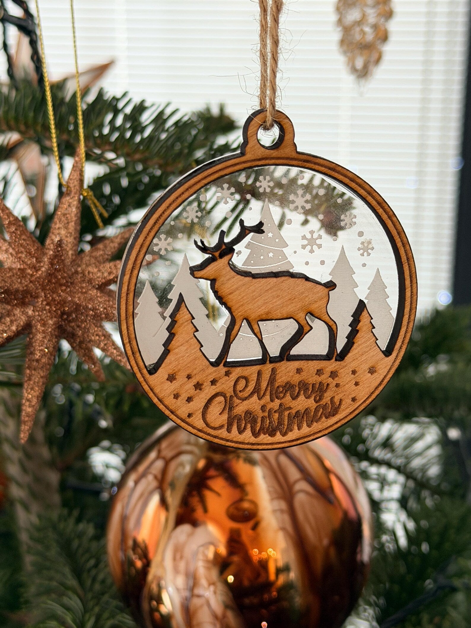 Charming Layered Deer Christmas Bauble – Personalised Xmas Tree Decoration  Set of 4