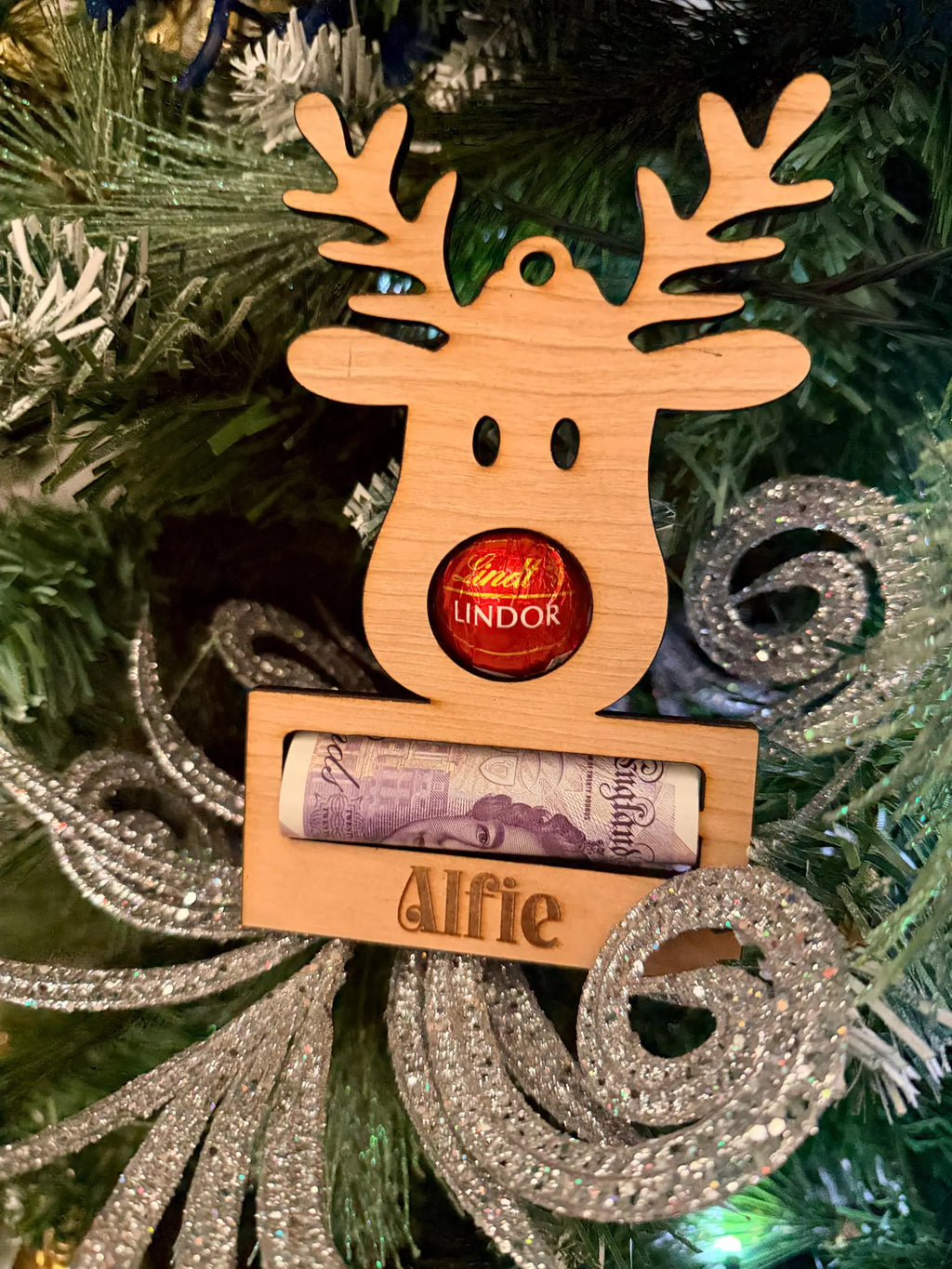 Reindeer money ornament