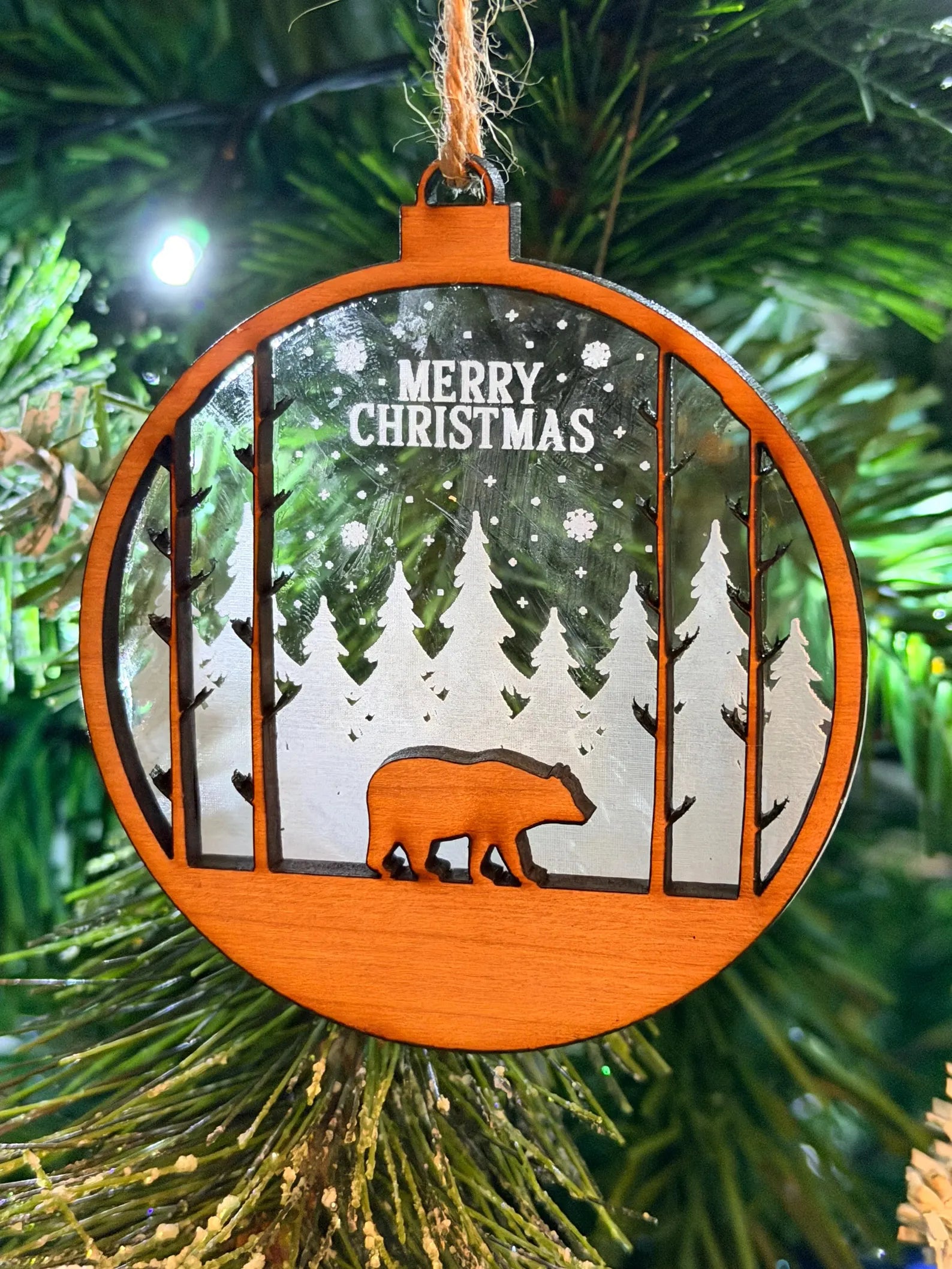 Charming Layered Bear Christmas Bauble – Personalised Xmas Tree Decoration Set of 4