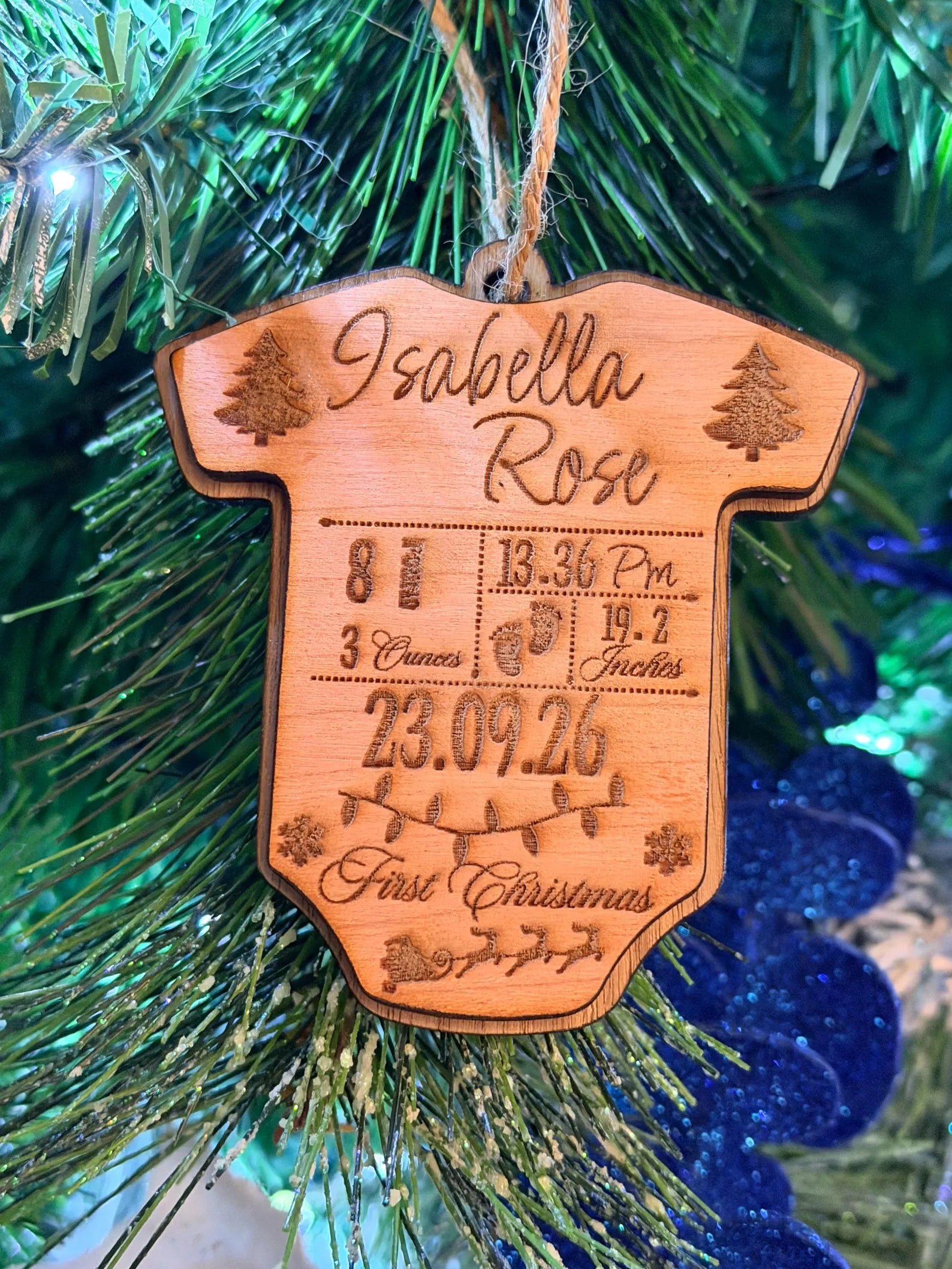 Personalised Baby’s First Christmas Bauble – Baby Grow Shaped Xmas Ornament – Custom New Baby Keepsake Gift