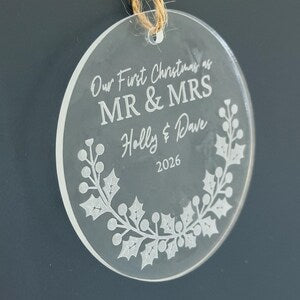 Our First Christmas as Mr & Mrs Ornament | Personalised Wedding Christmas Bauble | Custom Acrylic Keepsake | Newlywed Gift 2026
