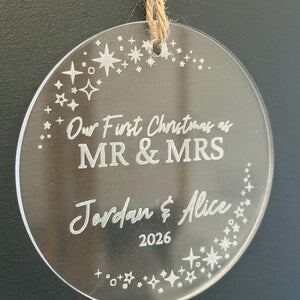 Our First Christmas as Mr & Mrs Ornament | Personalised Wedding Christmas Bauble | Custom Acrylic Keepsake | Newlywed Gift 2026