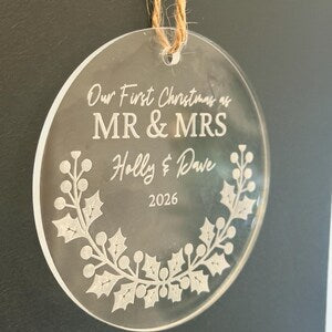 Our First Christmas as Mr & Mrs Ornament | Personalised Wedding Christmas Bauble | Custom Acrylic Keepsake | Newlywed Gift 2026
