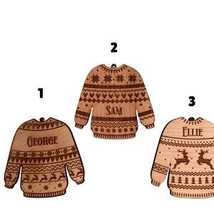 Wooden Christmas Jumper Hanging Ornament – Festive Xmas Tree Decoration – Cute Holiday Keepsake - Personalised