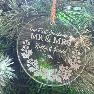 Our First Christmas as Mr & Mrs Ornament | Personalised Wedding Christmas Bauble | Custom Acrylic Keepsake | Newlywed Gift 2026
