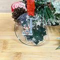 Personalised Acrylic Christmas Bauble – Engraved Stars & Cute Reindeer Design – Custom Name and Initial.